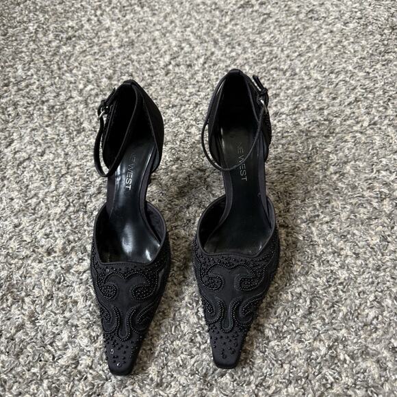 RESERVED Nine West Black Kitten Heels Pointed Toe Ankle Strap Formal  7.5 - Picture 2 of 13